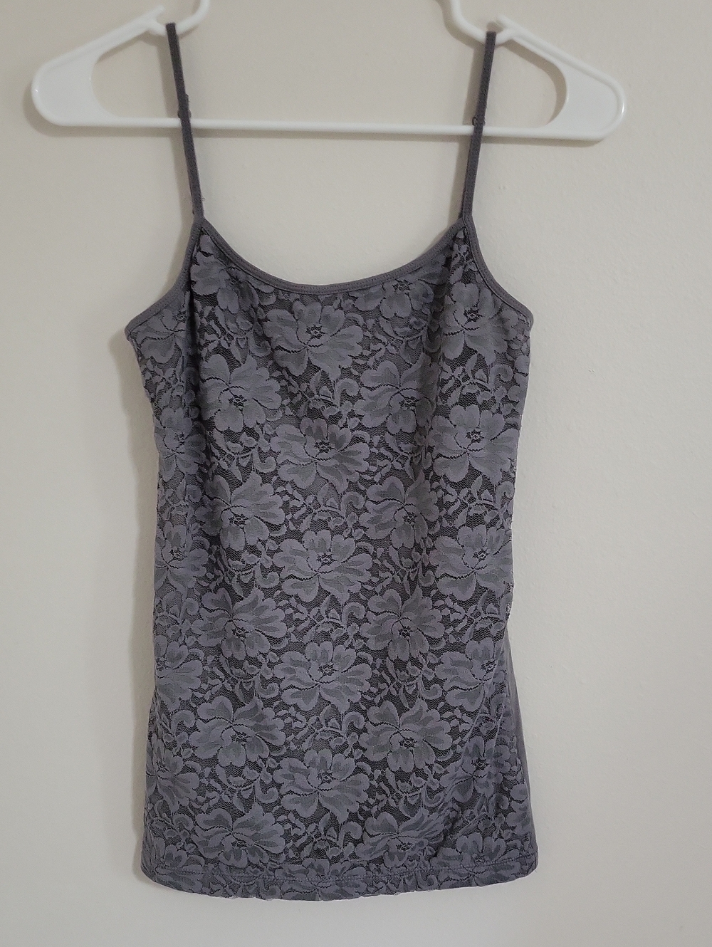 Aeropostale Gray Floral Lace Cami with Thin Adjustable Straps